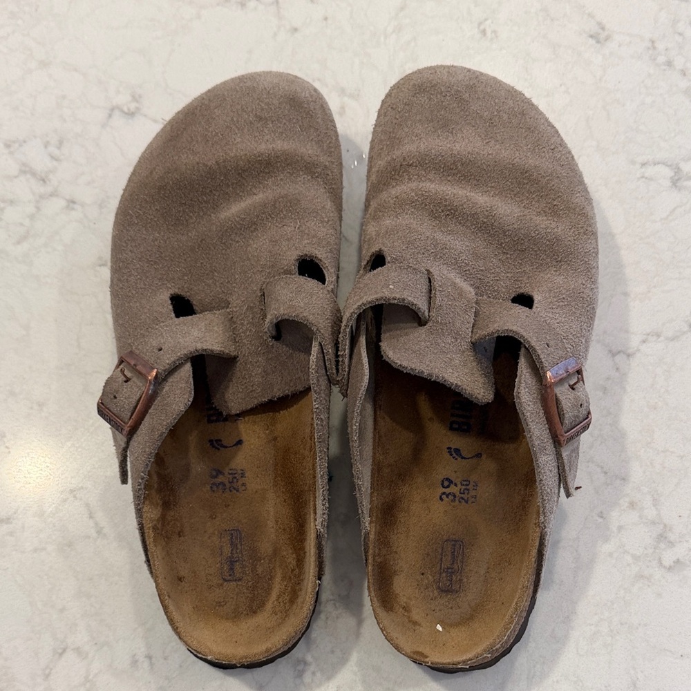 Taupe Suede Slip-On Clogs